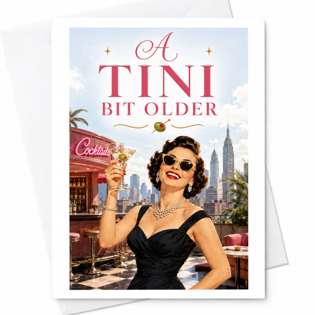 A Tini Bit Older Funny Birthday Card Retro Style For Her Him Cocktail Lover Celebration Card Vintage Inspired C3459
