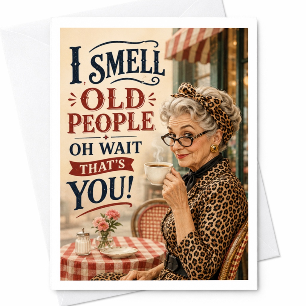 I Smell Old People Oh Wait That's You! Funny Birthday Card Sarcastic Greeting For Friends Siblings Spouses Vintage Style C3466