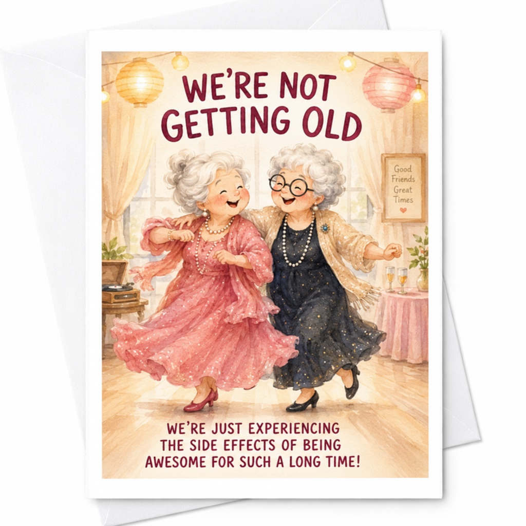 We're Not Getting Old Funny Birthday Card For Her Friends Cute Elderly Women Dancing Celebration Card For Grandma C3468