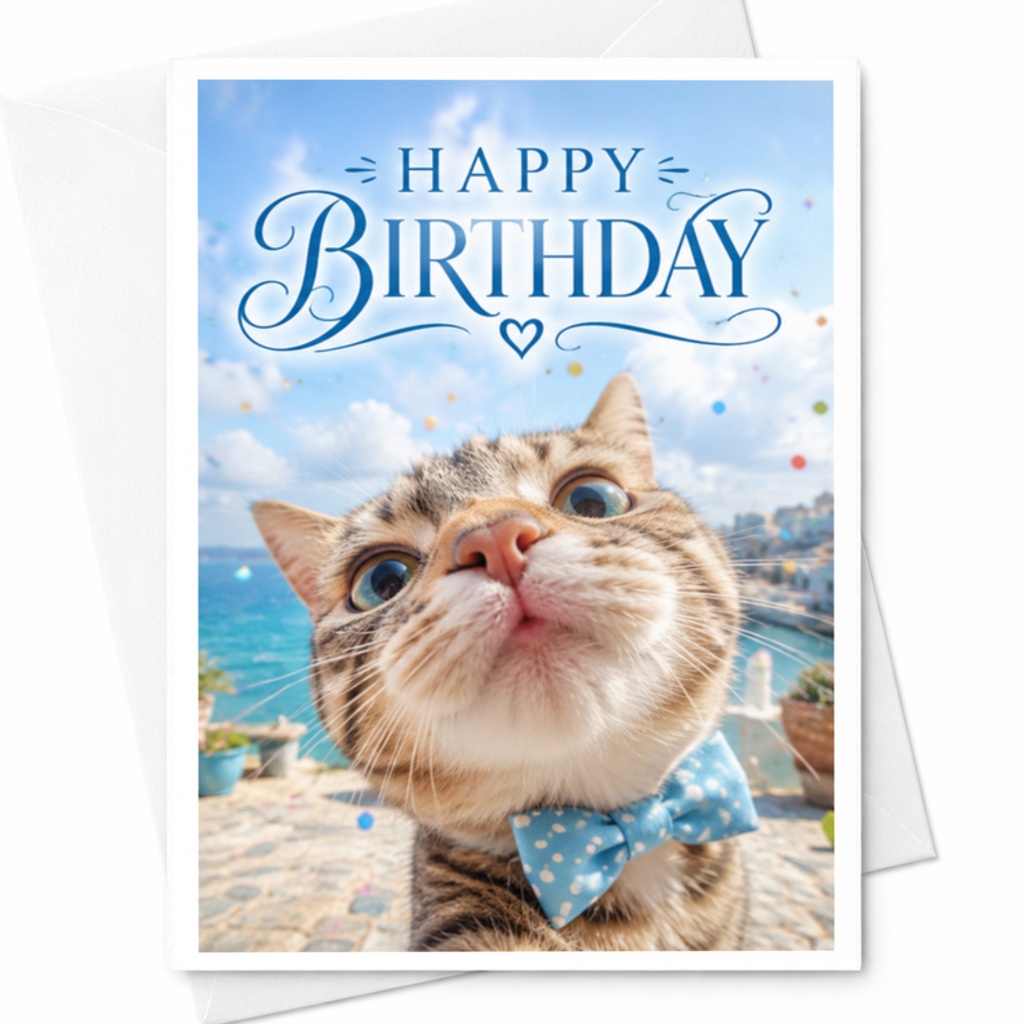 Happy Birthday Cute Cat Birthday Card For Cat Lovers Funny Animal Greeting Card With Bow Tie Adorable Feline Celebration C3484