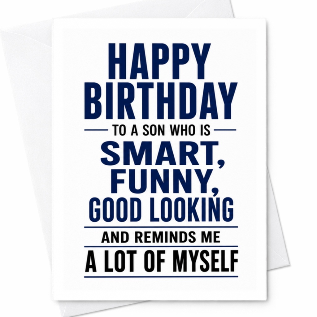 Happy Birthday To A Son Who Is Smart, Funny, Good Looking And Reminds Me A Lot Of Myself Birthday Card Funny Son C3489
