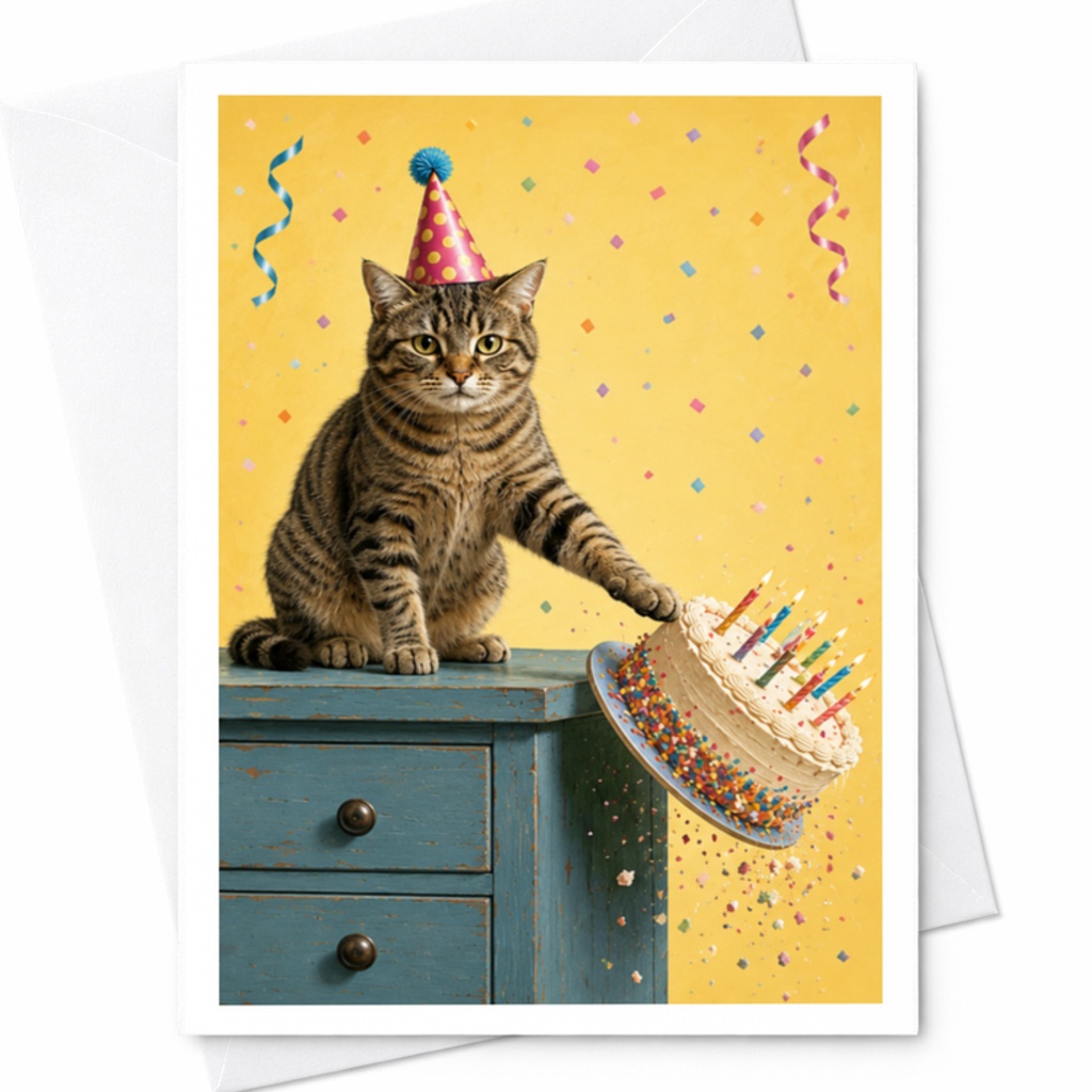 Cat Birthday Card Cute Animal Greeting Card For Cat Lover Funny Birthday Card With Cake Celebration Party Hat Confetti C3512