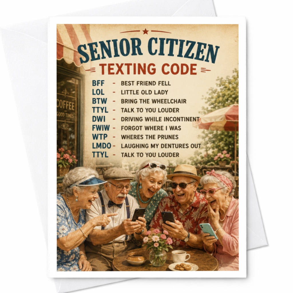 Senior Citizen Texting Code Funny Birthday Card For Seniors Friends Family Greeting Card For Older Adults C3476