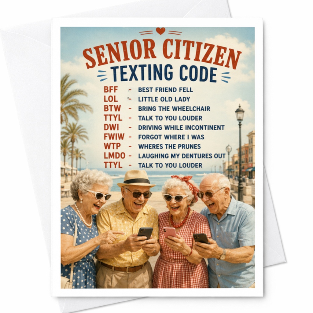 Senior Citizen Texting Code Funny Birthday Card For Seniors Greeting Card Elderly Friends Family Celebration C3477