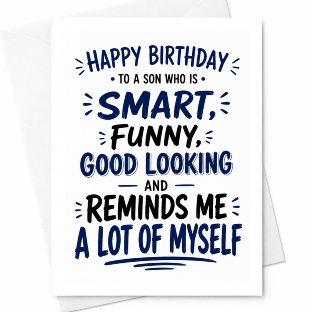 Happy Birthday To A Son Who Is Smart, Funny, Good Looking And Reminds Me A Lot Of Myself Birthday Card Funny Son C3488