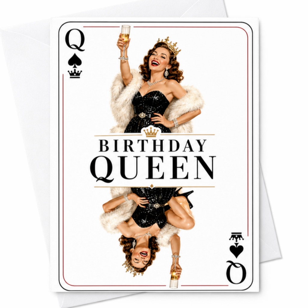 Birthday Queen Birthday Card Funny Greeting Card For Her Glamorous Queen Celebration Card With Crown And Champagne C3494