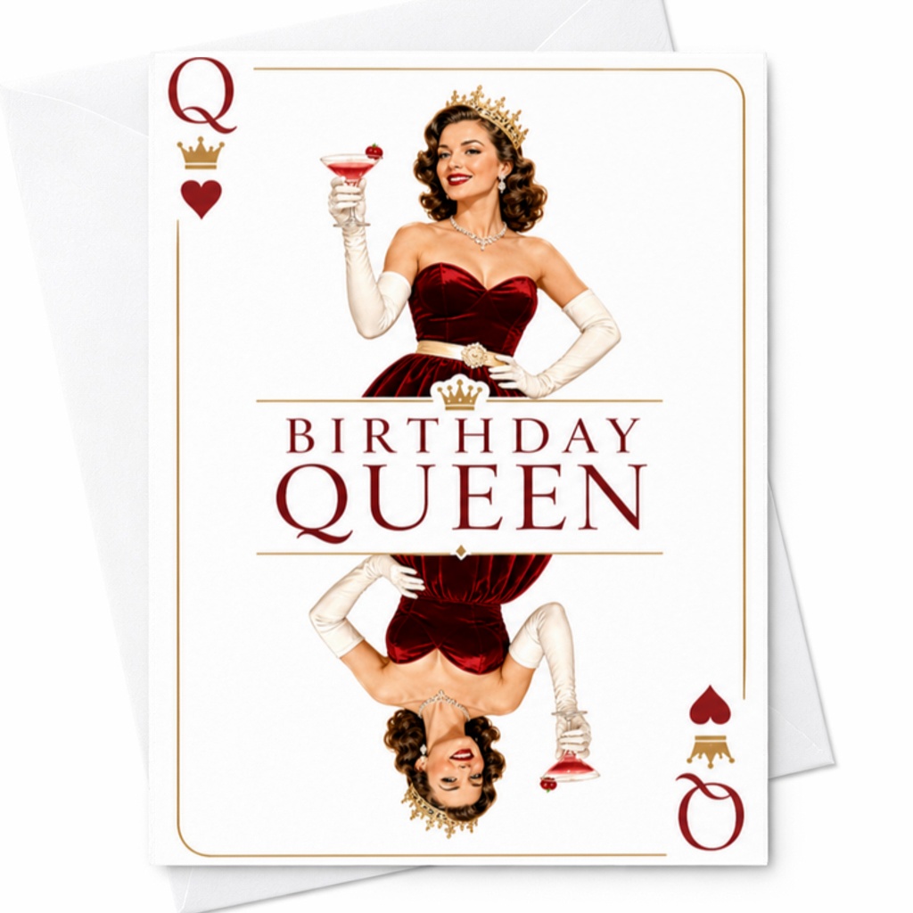 Birthday Queen Vintage Style Birthday Card For Her Retro Glamorous Queen Illustration Fun Greeting Card For Friend Wife Sister C3495