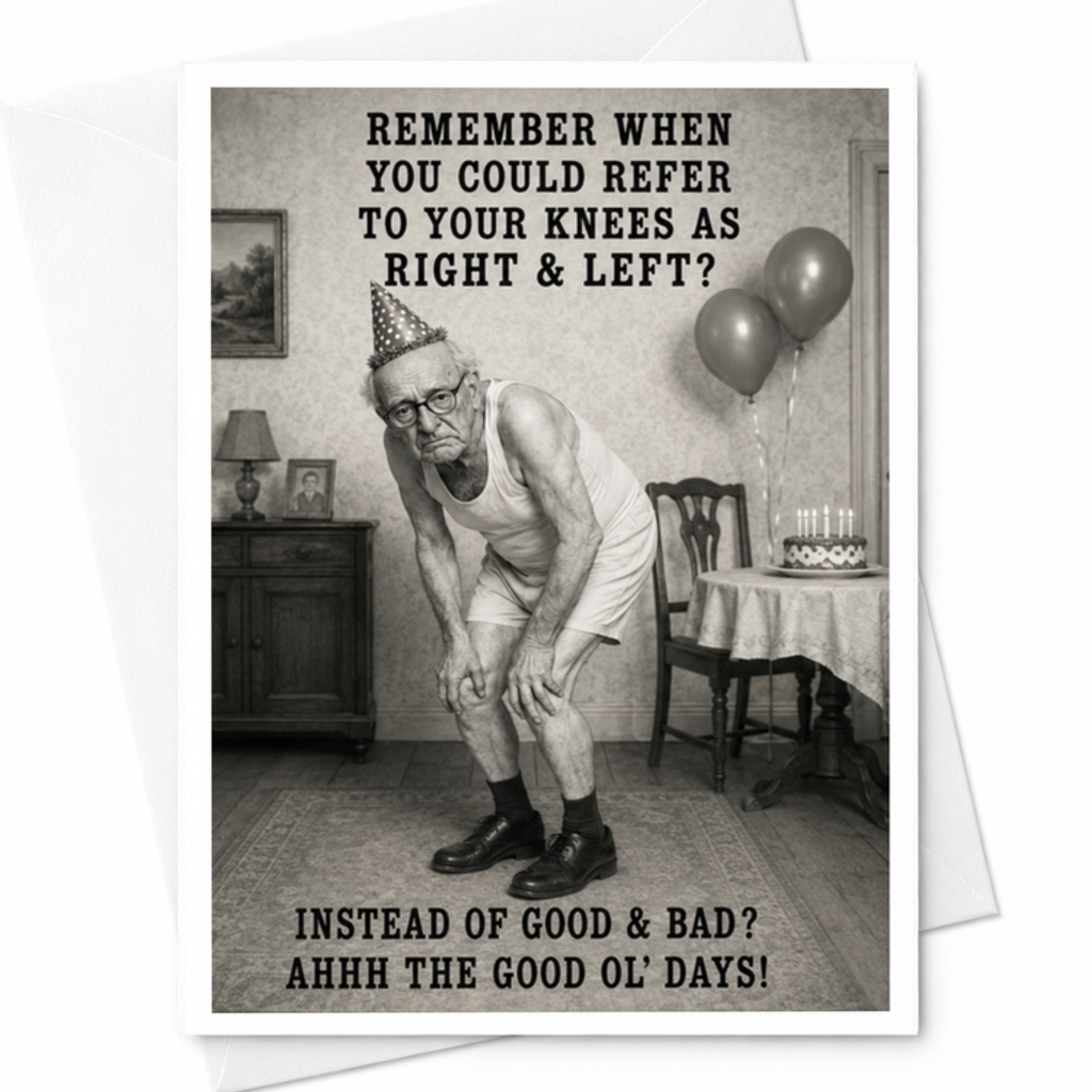 Remember When You Could Refer To Your Knees As Right & Left? Funny Birthday Card For Him Vintage Style Dad Grandpa C3498