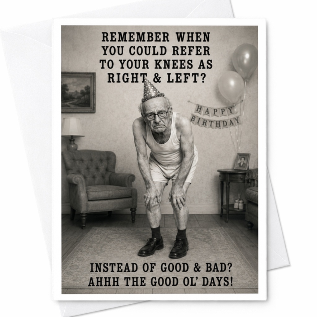 Remember When You Could Refer To Your Knees As Right & Left? Funny Birthday Card For Him Dad Grandpa Vintage Style C3499