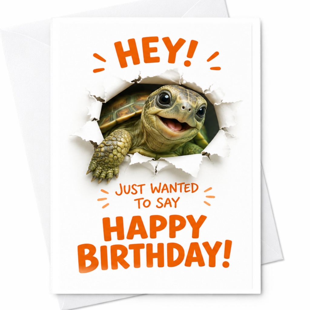 Hey! Just Wanted To Say Happy Birthday! Fun Turtle Birthday Card Cute Animal Greeting Card For Friend Family Kids Celebration C3502