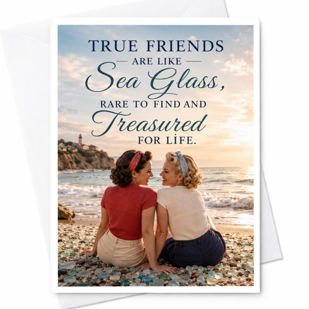 True Friends Are Like Sea Glass Treasured For Life Friendship Card For Best Friend Sentimental Beach Theme C3505