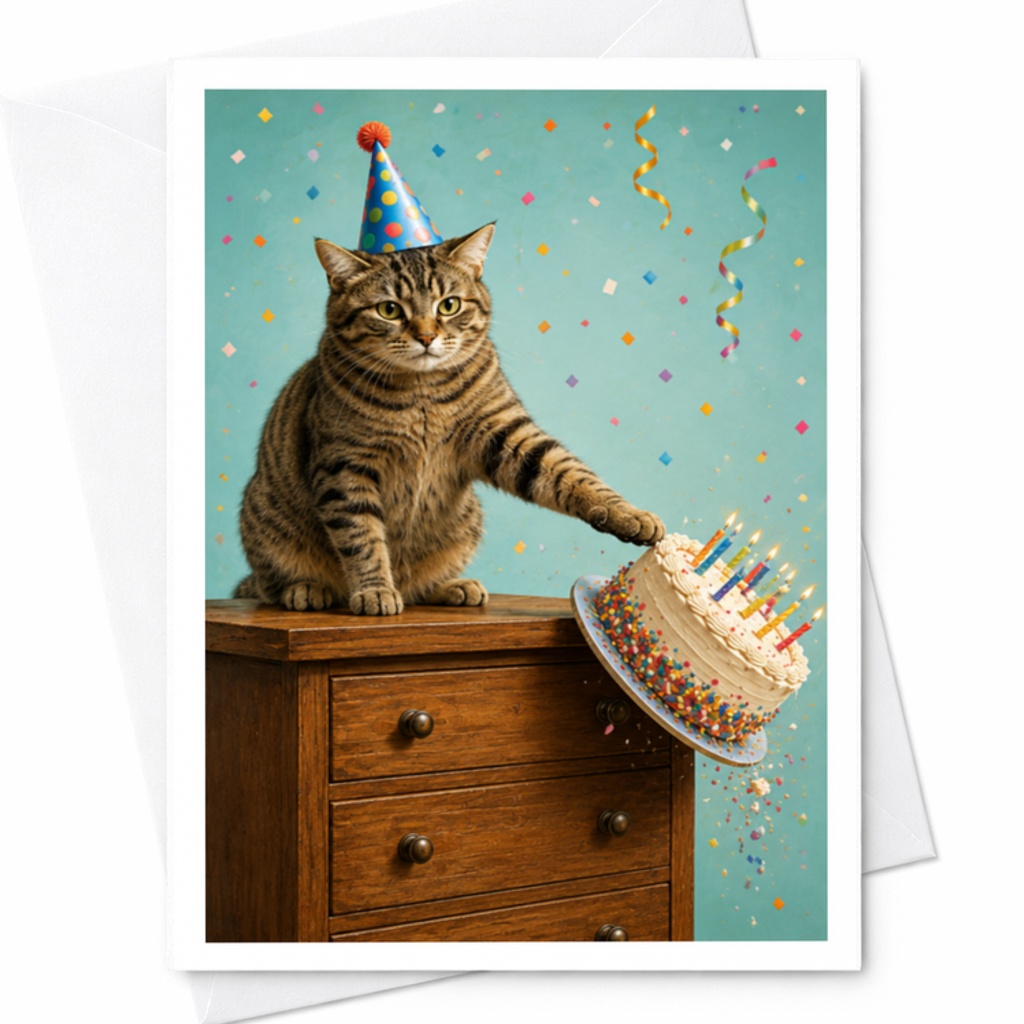 Cat Birthday Card Cute Animal Greeting Card Funny Celebration For Cat Lover Birthday Party Card With Cake Confetti C3513