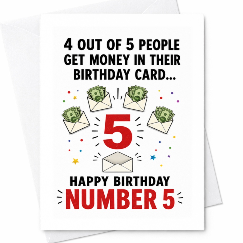 4 Out Of 5 People Get Money In Their Birthday Card 5th Birthday Card Funny For Kids Happy Birthday Number 5 Celebration C3524