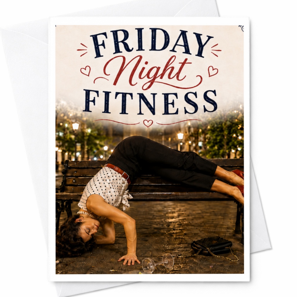 Friday Night Fitness Funny Greeting Card Birthday Card For Friends Wine Lover Prank Card For Her Or Him C3527