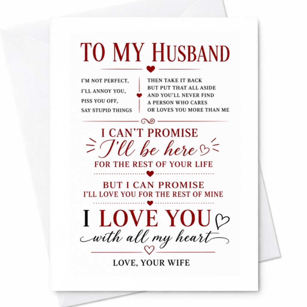 To My Husband I Love You With All My Heart Anniversary Card Romantic Love Card From Wife Sentimental Husband Card C3539