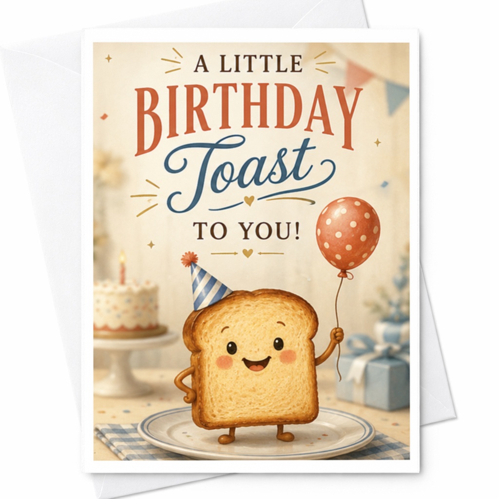 A Little Birthday Toast To You Birthday Card Cute Toast Character With Balloon Fun Greeting Card For Friend Celebration C3541