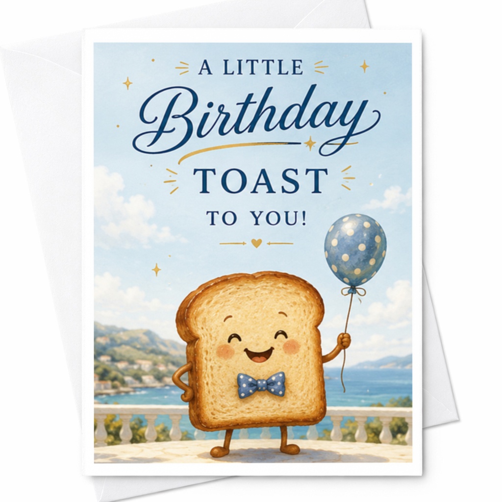 A Little Birthday Toast To You! Fun Birthday Card Cute Toast For Friend Celebration With Balloon Cheerful Greeting C3542