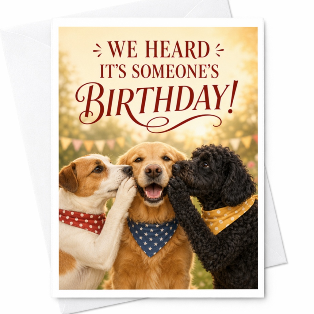 We Heard It's Someone's Birthday! Cute Dog Birthday Card For Dog Lover Fun Animal Greeting Card With Dogs In Bandanas C3547