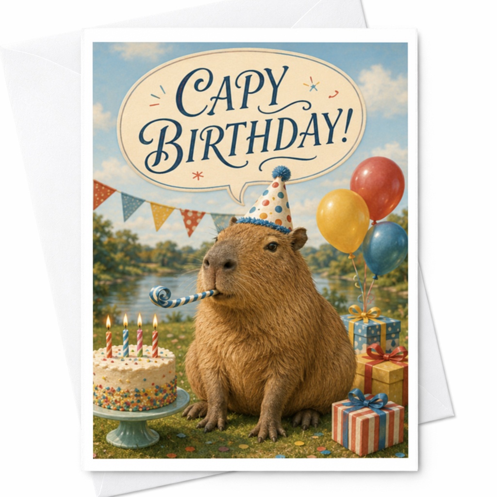 Capy Birthday! Funny Birthday Card Capybara Party Animal Cute Greeting Card For Animal Lover Celebration C3516