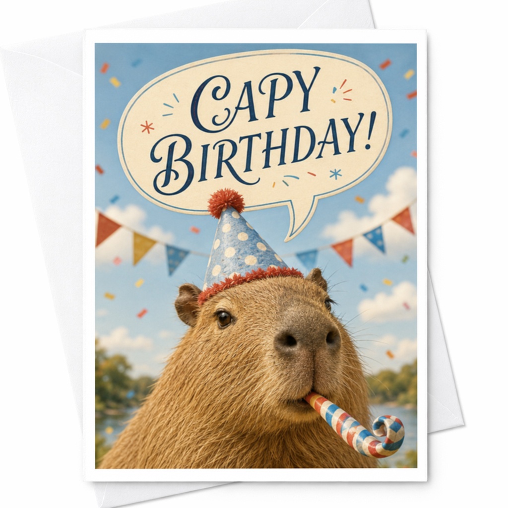 Capy Birthday! Funny Birthday Card Capybara Animal Lover Cute Party Hat Celebration Card For Friend Brother Sister C3517