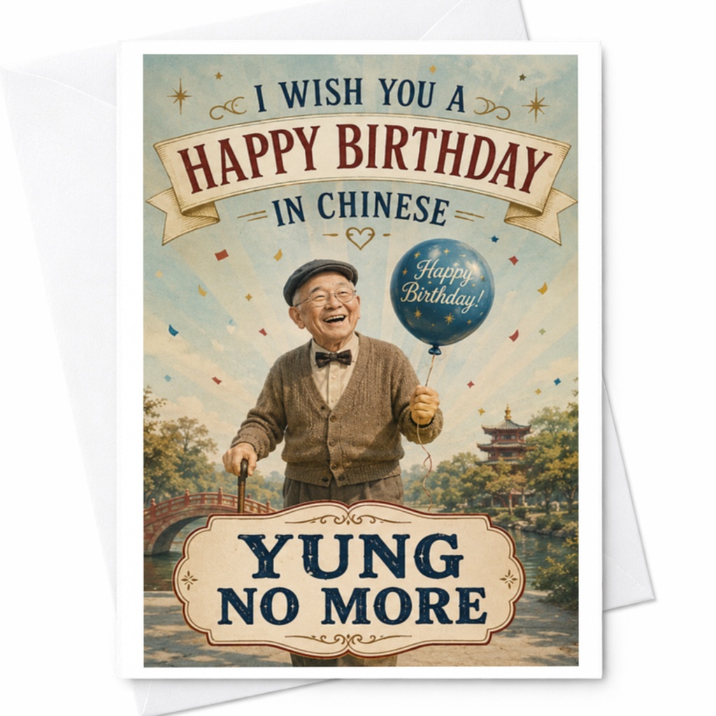 I Wish You A Happy Birthday In Chinese Yung No More Funny Birthday Card For Him Greeting Card Elderly Man C3518