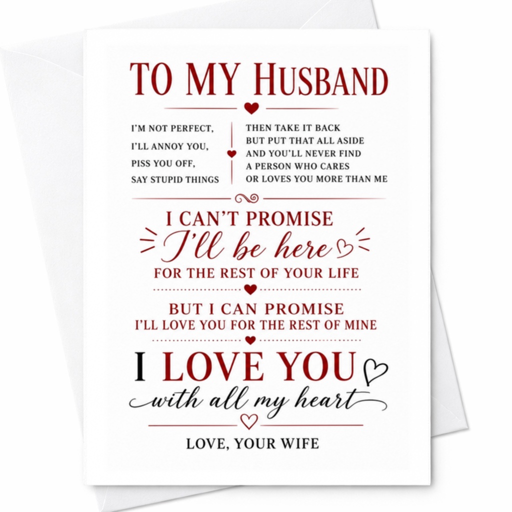 To My Husband I Can’t Promise I’ll Be Here Romantic Anniversary Card Love You With All My Heart From Wife Sentimental Husband Card C3522