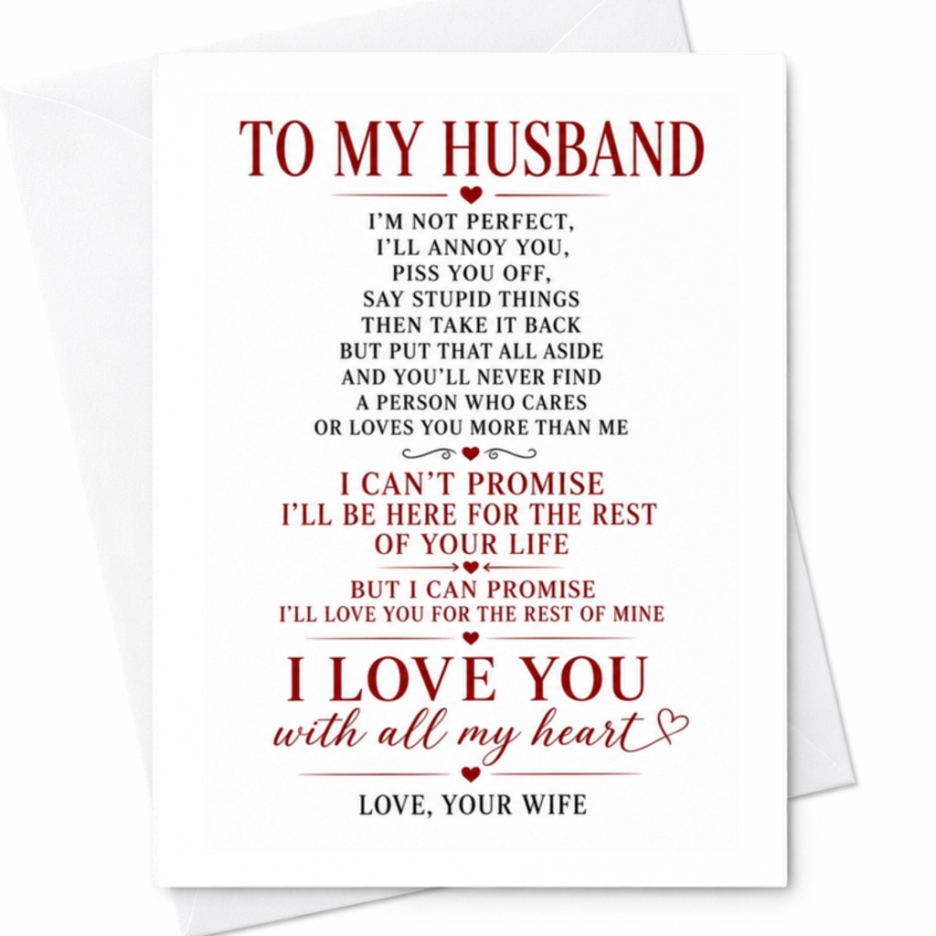 To My Husband I Love You With All My Heart Anniversary Card Romantic Message From Wife Sentimental Love Card For Husband C3540