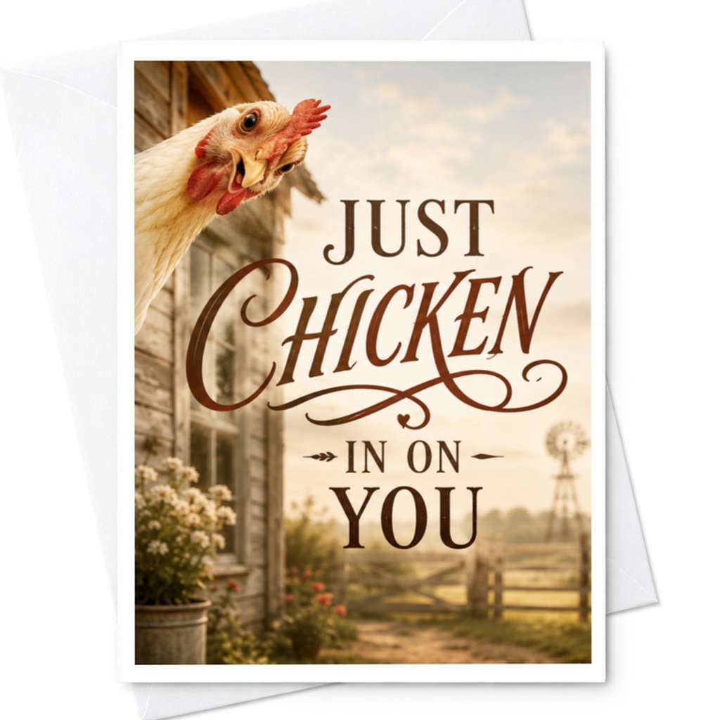 Just Chicken In On You Funny Thinking Of You Card Cute Farm Animal Greeting Card For Friend Rustic Country Style C3545