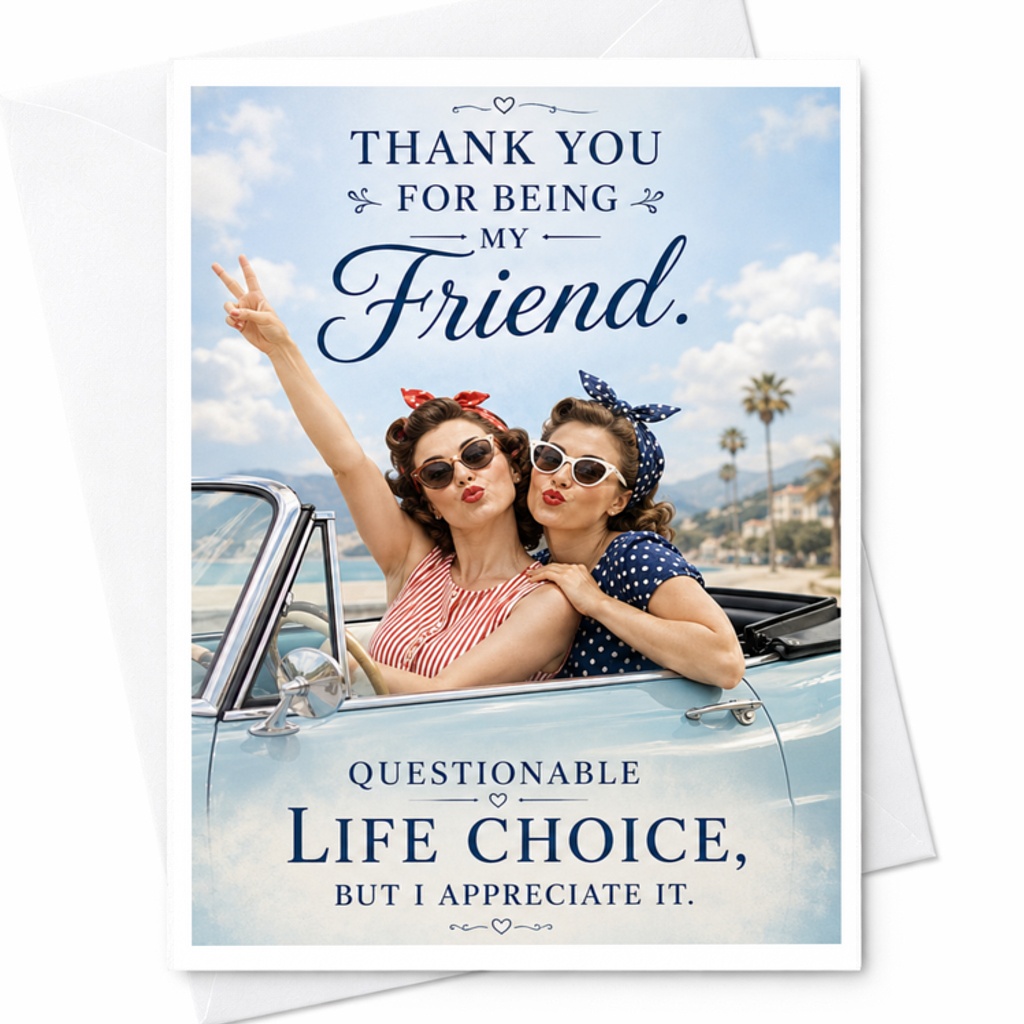 Thank You For Being My Friend. Questionable Life Choice Friendship Card Funny Best Friend Birthday Card For Her Greeting C3555