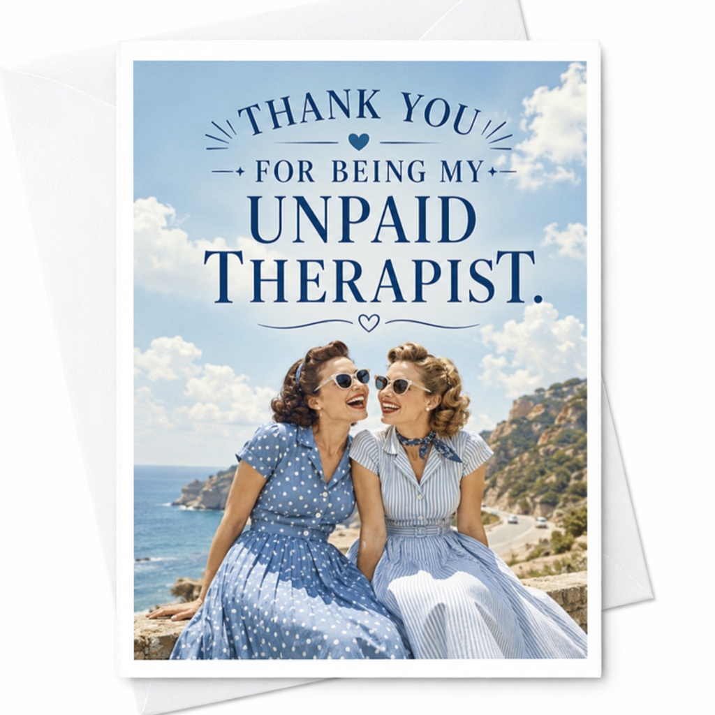 Thank You For Being My Unpaid Therapist Thank You Card Funny Friendship Appreciation Card For Friend Supportive Cute C3558