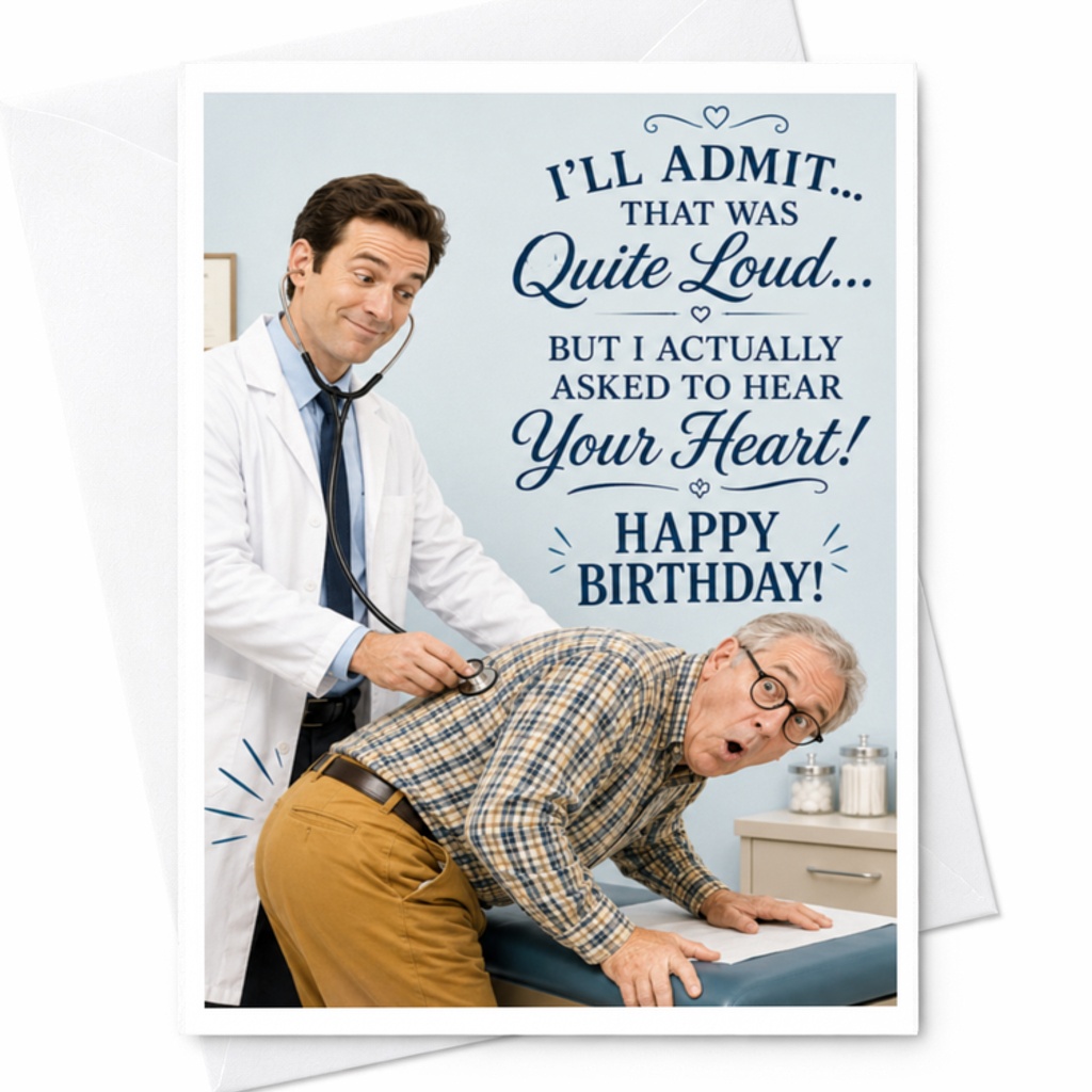 I'll Admit... That Was Quite Loud... But I Actually Asked To Hear Your Heart! Happy Birthday! Funny Men's Birthday Card Doctor Jok C3561