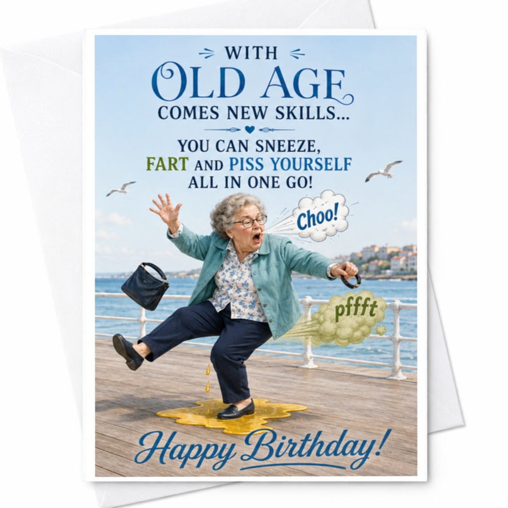 With Old Age Comes New Skills Funny Birthday Card Elderly Happy Birthday Card For Everyone Cartoon C3565
