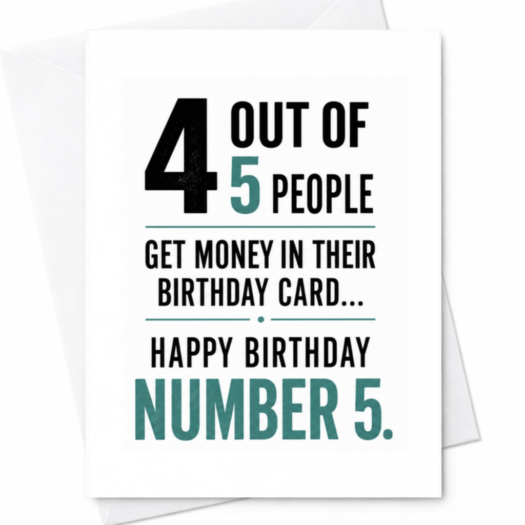 4 Out Of 5 People Get Money In Their Birthday Card Happy Birthday Number 5 Funny Birthday Card For Friend Joke C3574