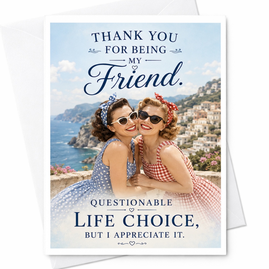 Thank You For Being My Friend. Questionable Life Choice Friendship Card Funny Best Friend Birthday Card For Bestie Cute Retro Styl C3556