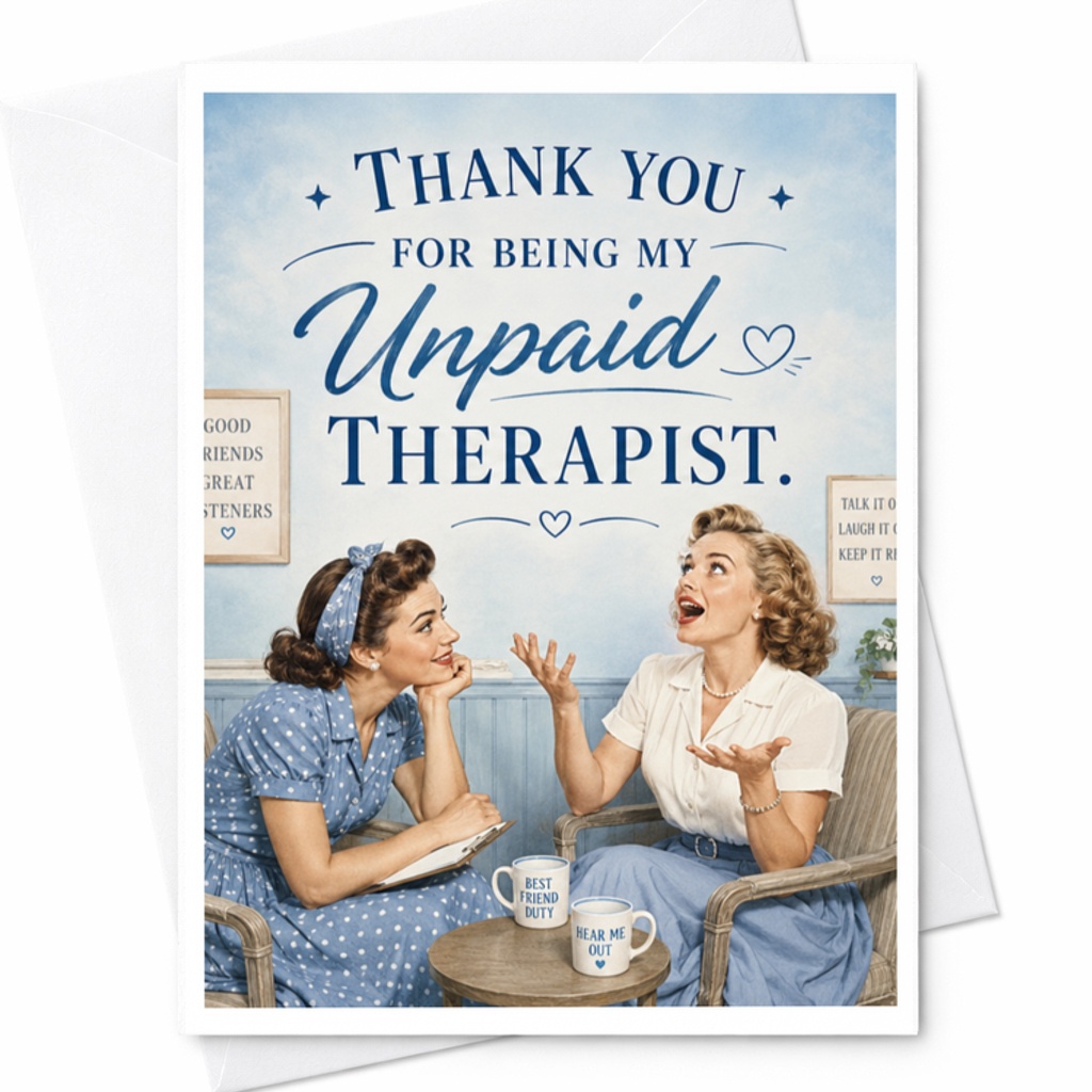 Thank You For Being My Unpaid Therapist. Funny Thank You Card For Friend Best Friend Appreciation Card Cute Friendship Card C3557