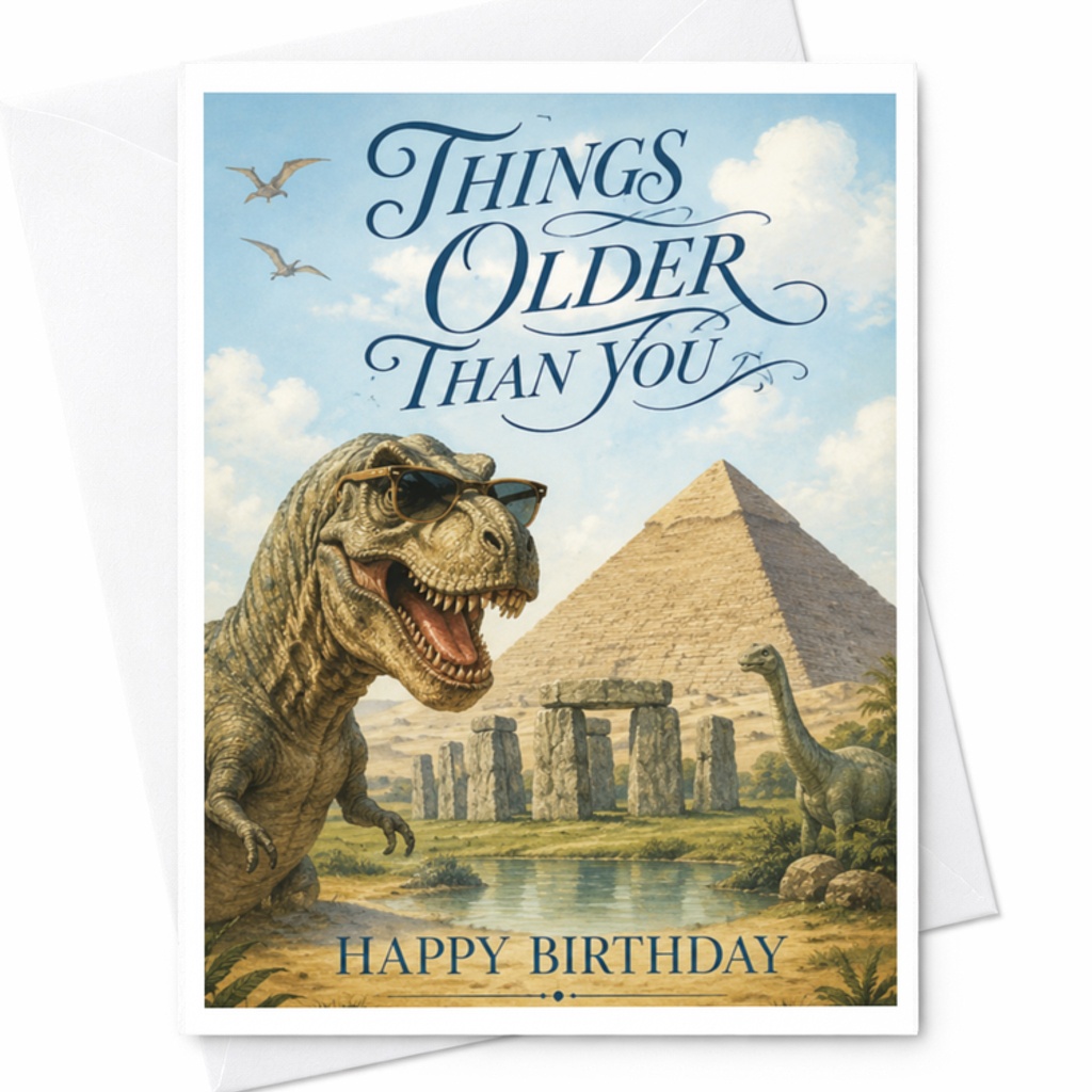 Things Older Than You Happy Birthday Funny Dinosaur Birthday Card Sarcastic Aging For Friends Coworkers Cute Illustration C3560
