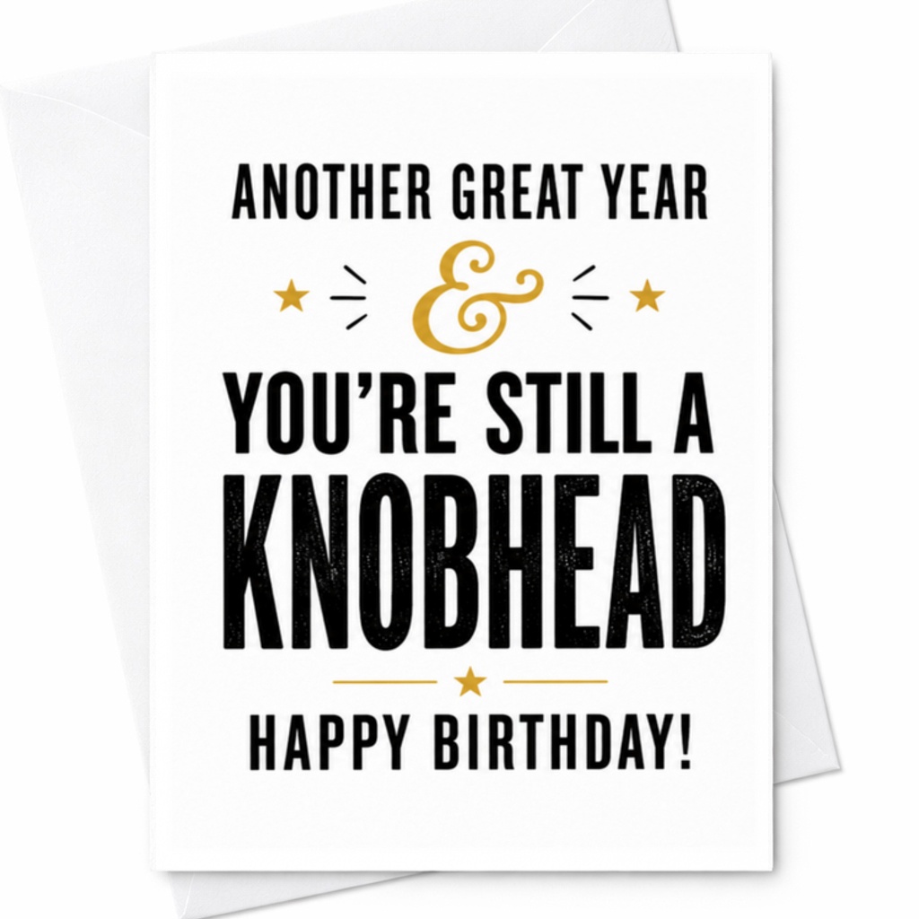 Another Great Year & You're Still A Knobhead Happy Birthday! Funny Birthday Card For Him Or Her Rude Friend Sibling C3564