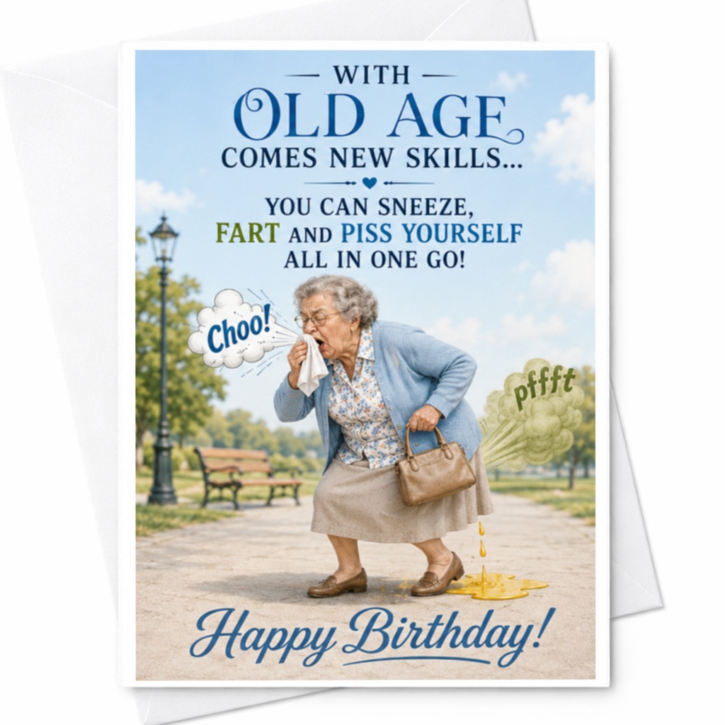 With Old Age Comes New Skills Funny Birthday Card Elderly Happy Birthday Card For Friend Mom Dad Cute Cartoon C3566