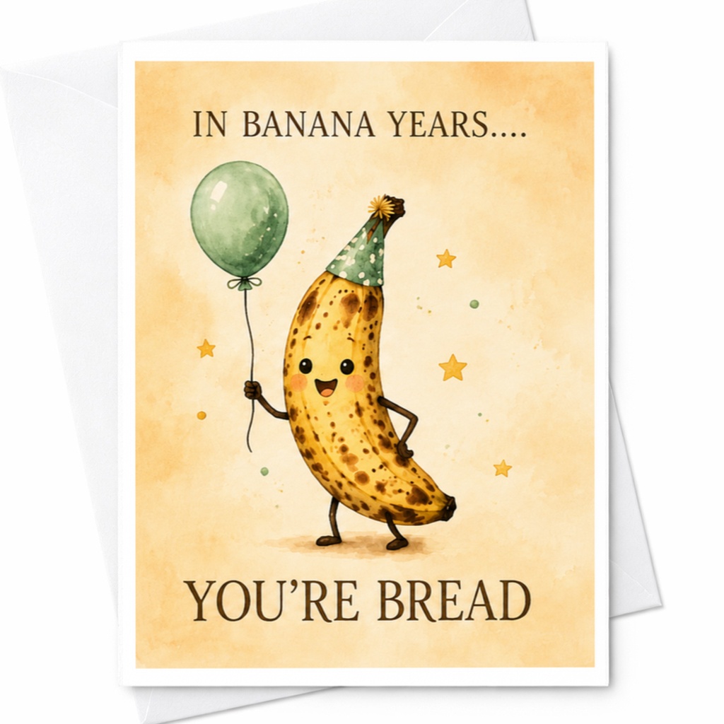 In Banana Years.... You're Bread Funny Birthday Card Food-Themed Greeting Card For Friends Family Coworkers C3569