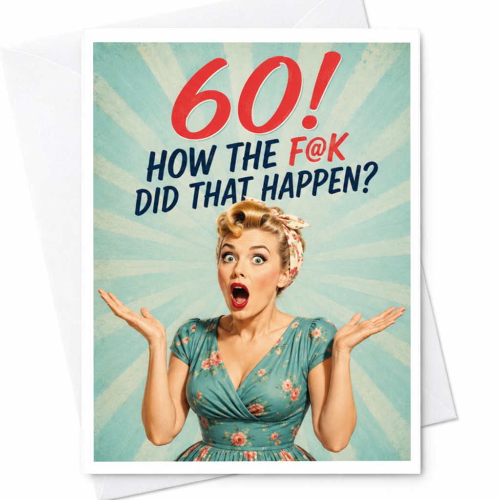 60! How The F@k Did That Happen? Funny 60th Birthday Card Retro Style For Her Female Friend Surprise Party Celebration C3575