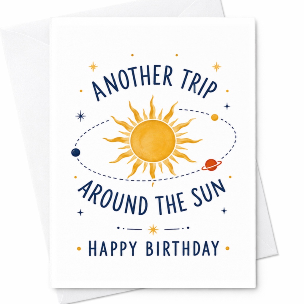 Another Trip Around The Sun Happy Birthday Card Celestial Theme Birthday Card For Him Her Space Lover Cute Solar System C3581