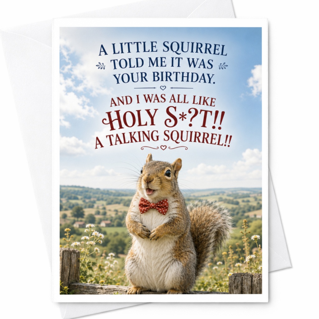 A Little Squirrel Told Me It Was Your Birthday Funny Birthday Card Animal Card For Friend Cute Squirrel With Bow Tie C3583