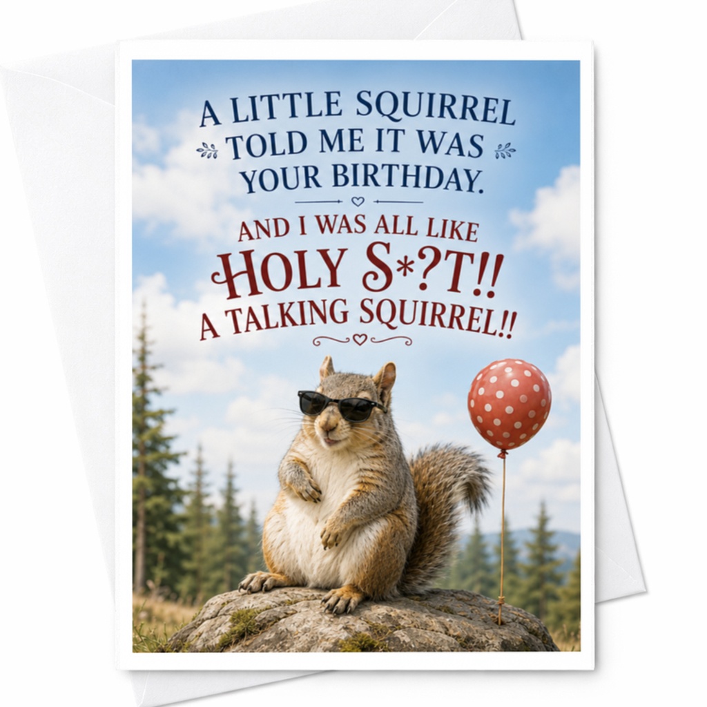 A Little Squirrel Told Me It Was Your Birthday Funny Birthday Card Animal Card For Friend Cute Squirrel With Balloon C3584