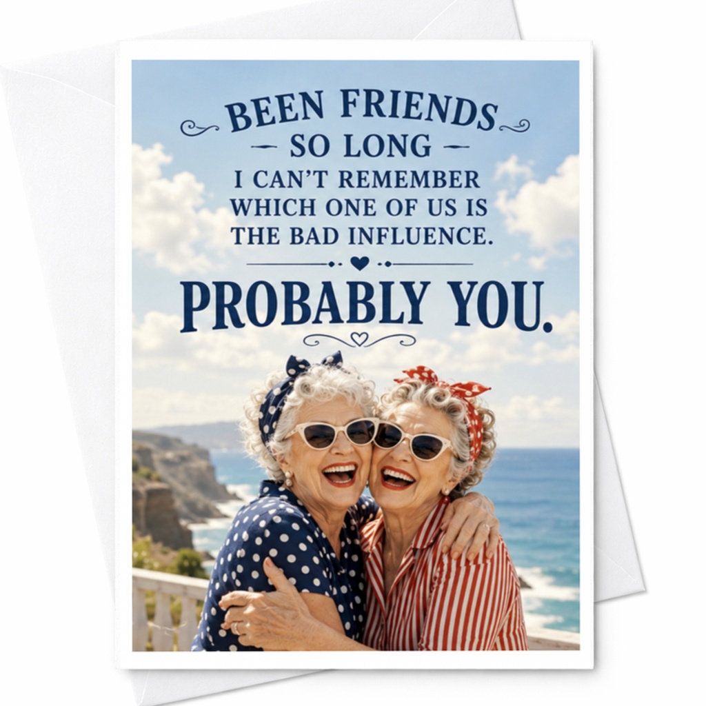Been Friends So Long I Can't Remember Which One Of Us Is The Bad Influence. Probably You. Funny Friendship Card Best Friend Birthd C3589