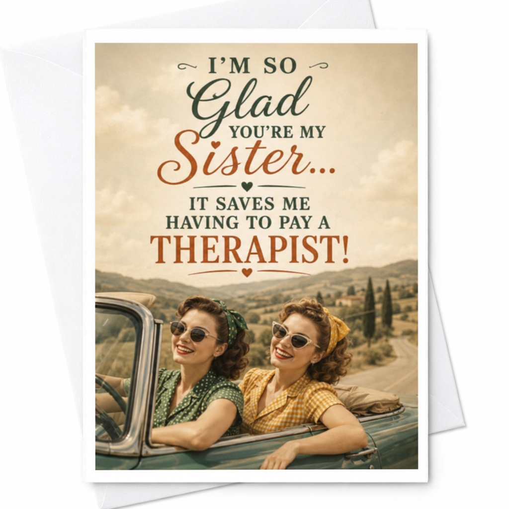 I'm So Glad You're My Sister... It Saves Me Having To Pay A Therapist! Funny Sister Card Birthday Card For Sister Greetin C3591