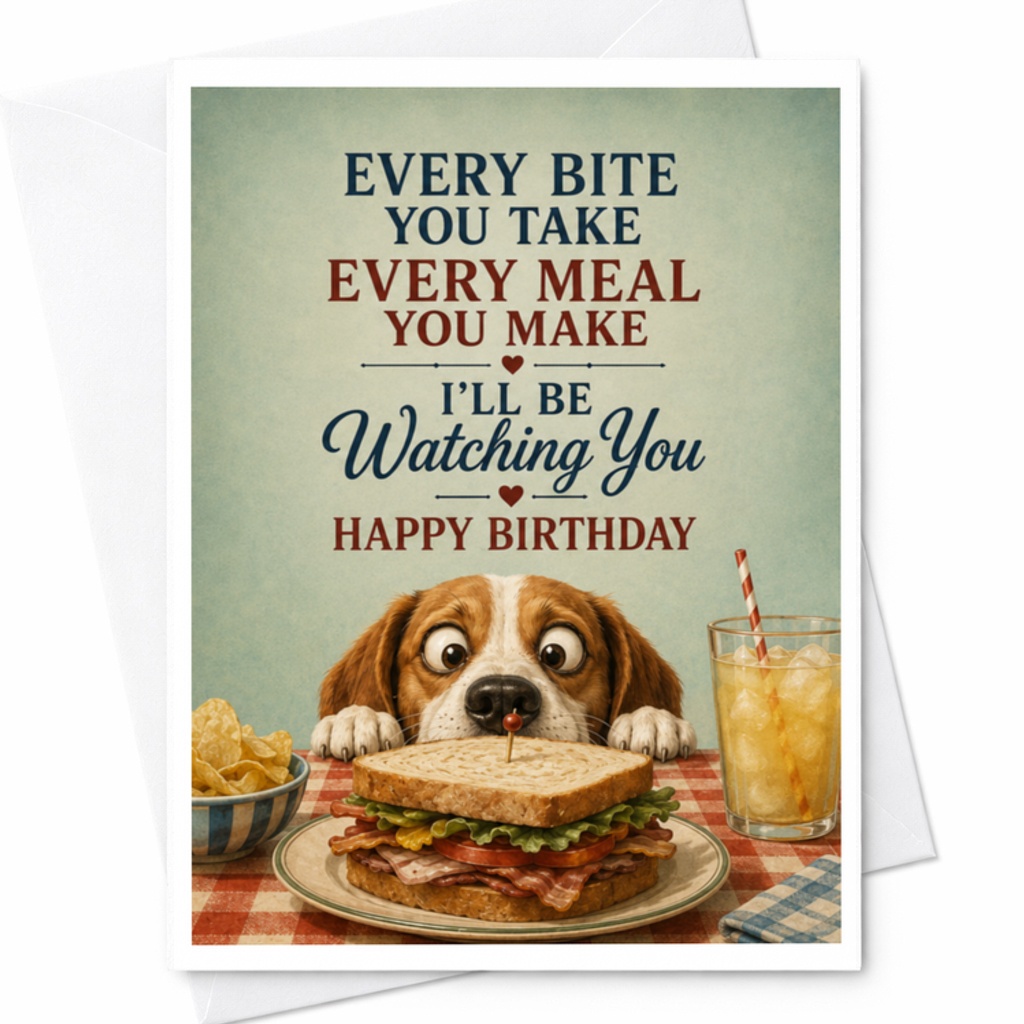 Every Bite You Take Every Meal You Make I'll Be Watching You Happy Birthday Funny Dog Birthday Card For Friend Cute Animal C3595