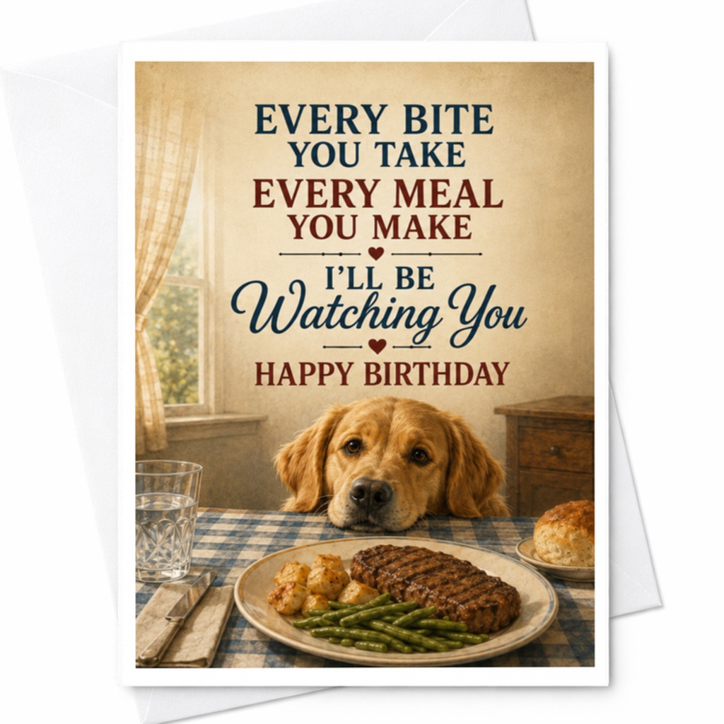 Every Bite You Take Every Meal You Make I'll Be Watching You Happy Birthday Funny Dog Birthday Card For Dog Lover Cute Animal C3596