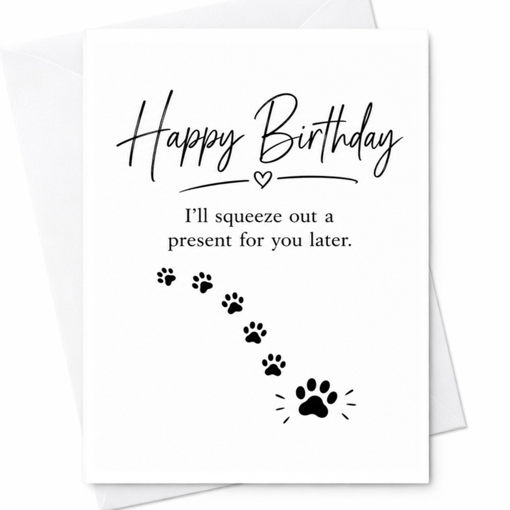 Happy Birthday I'll Squeeze Out A Present For You Later Funny Birthday Card Dog Lover Paw Prints Cute Animal Card C3621