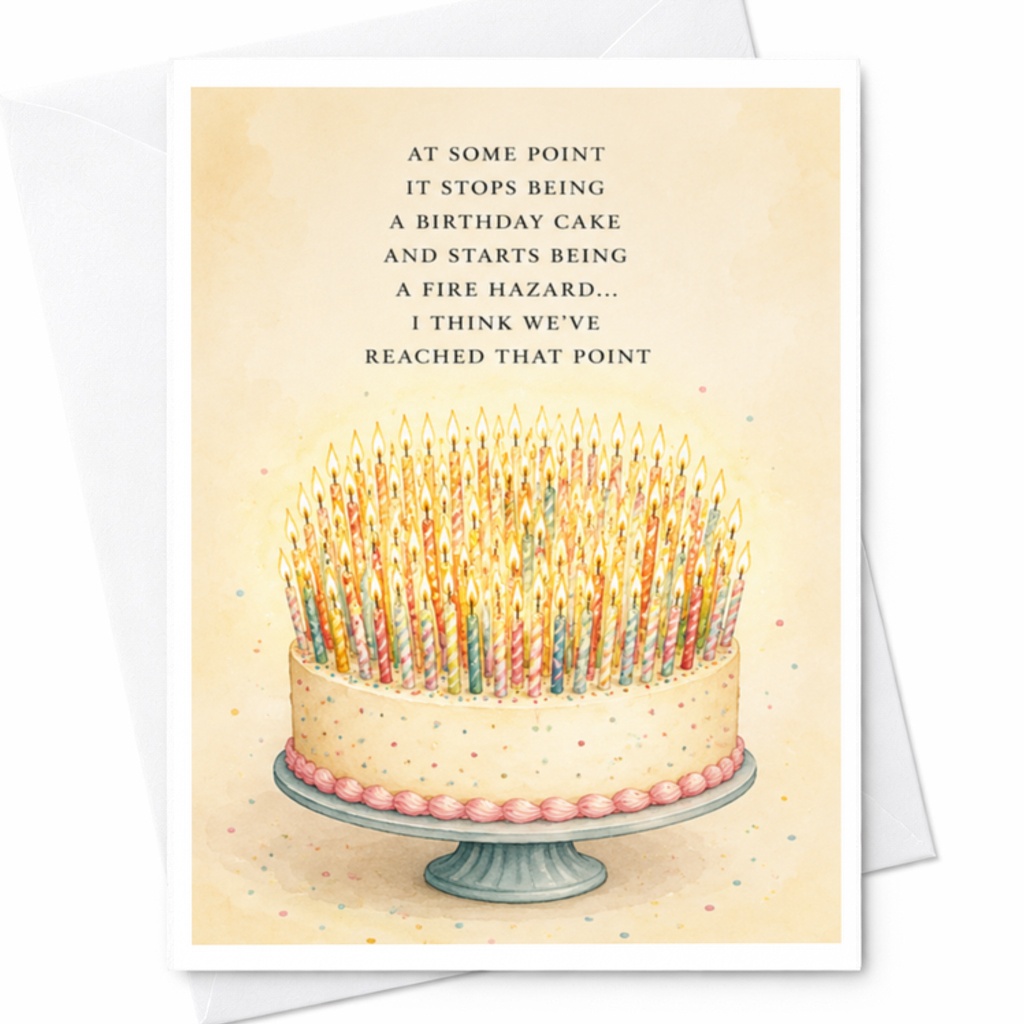 At Some Point It Stops Being A Birthday Cake Funny Birthday Card For Friend Celebration Fire Hazard Cake Candles C3624