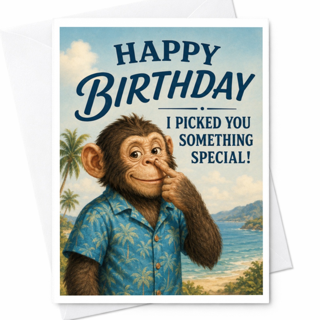 Happy Birthday I Picked You Something Special! Funny Birthday Card Monkey Tropical For Friend Family Greeting C3625